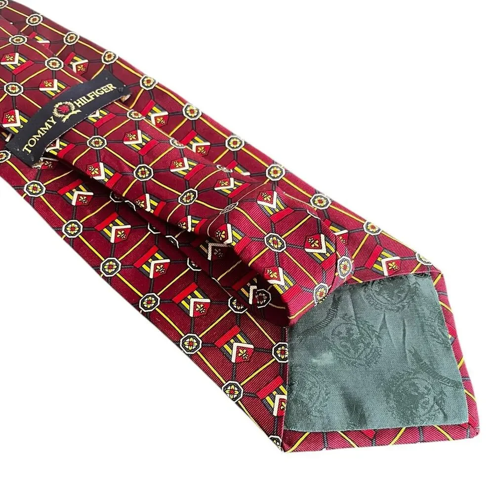 Tommy Hilfiger Maroon Navy Yellow Silk Neck Tie
